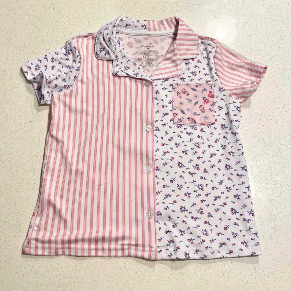 Tahari Pink & White Striped Floral Pajamas